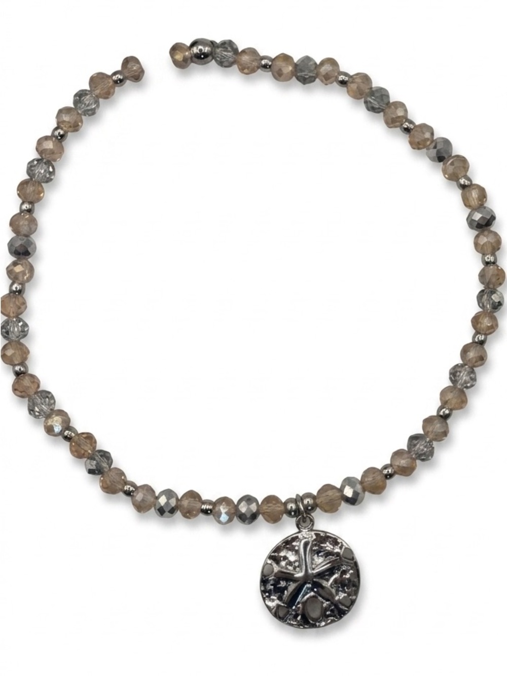 *ANKLET* S. Steel Silver Sand Dollar with Champagne Crystal Stretchy Anklet